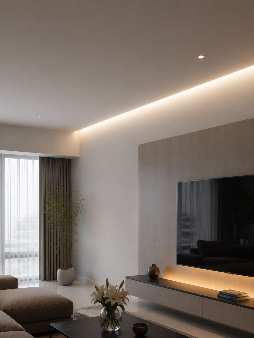 ShadowLine Recessed LED in modern living room ceiling