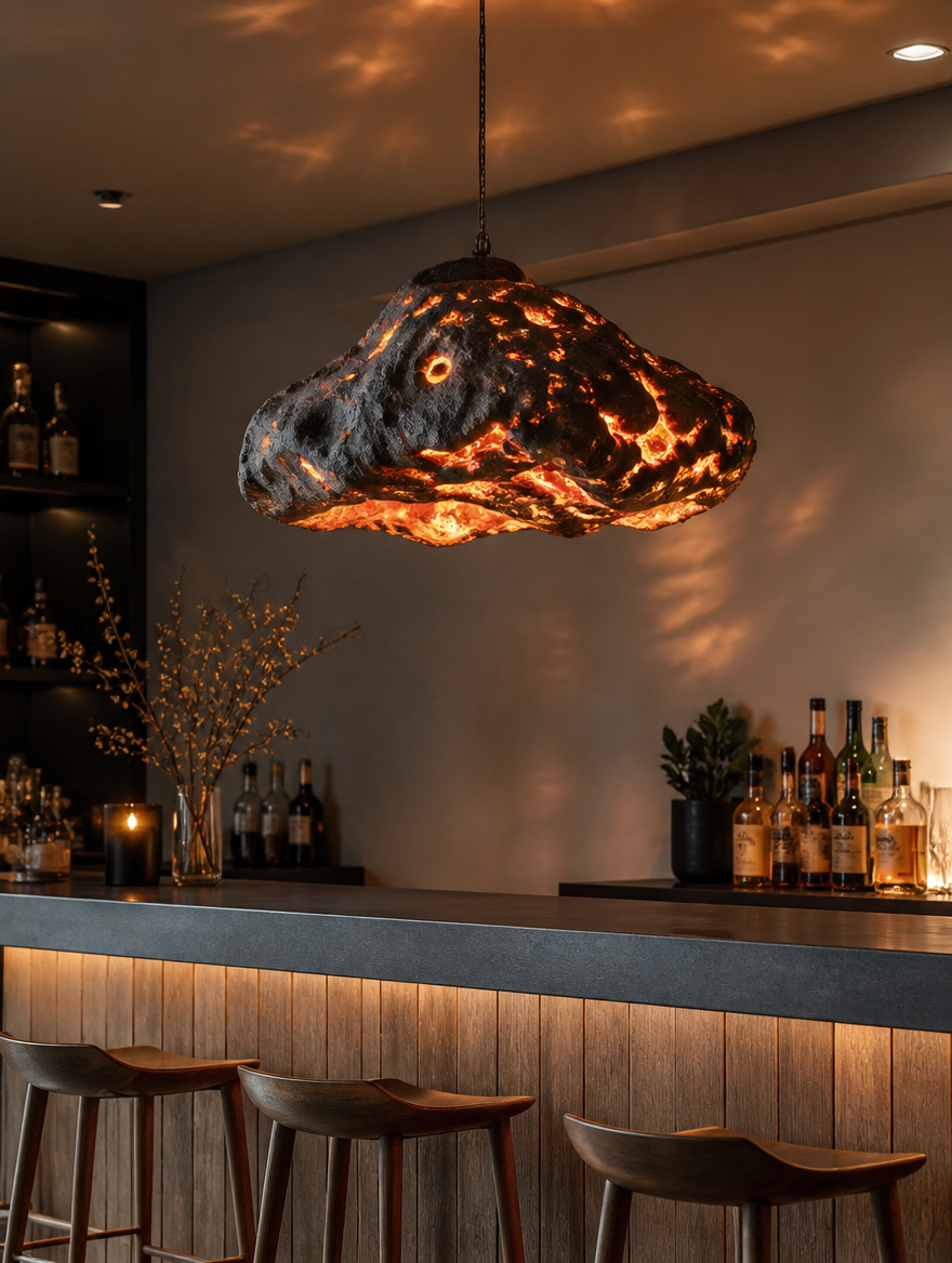 LavaGlow Designer Pendant above Nordic bar