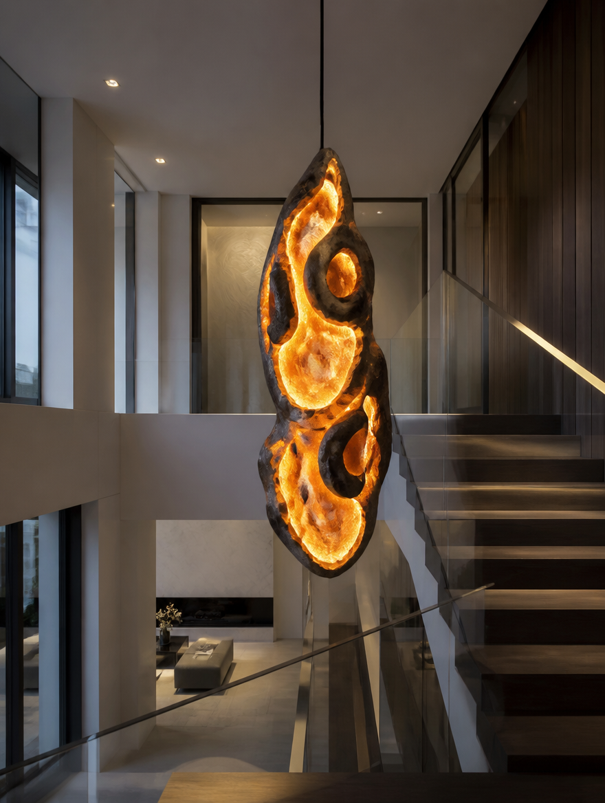 LavaGlow Designer Pendant in luxury villa staircase