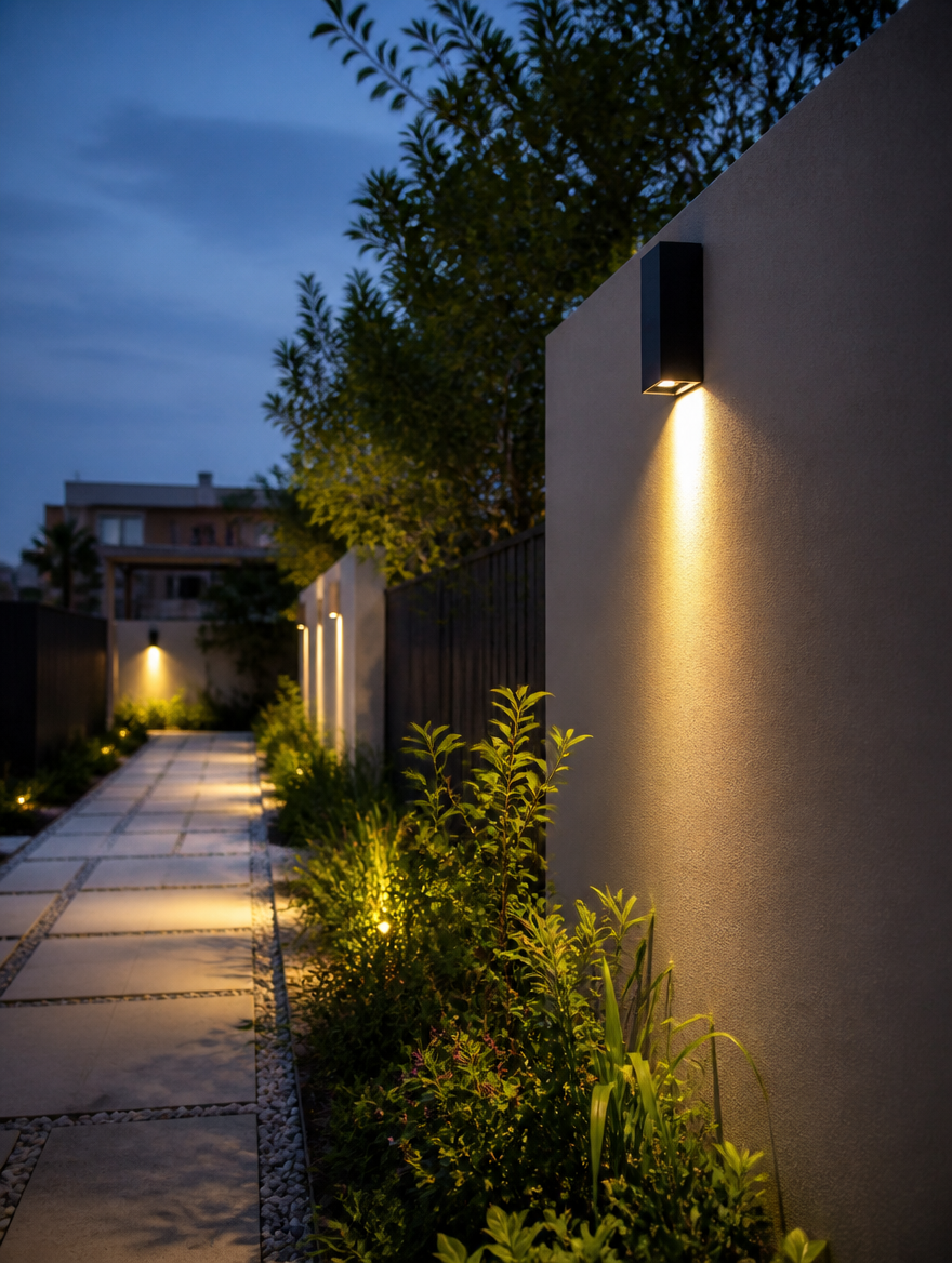 NordicWash Outdoor LED Wall Lamp on garden fence