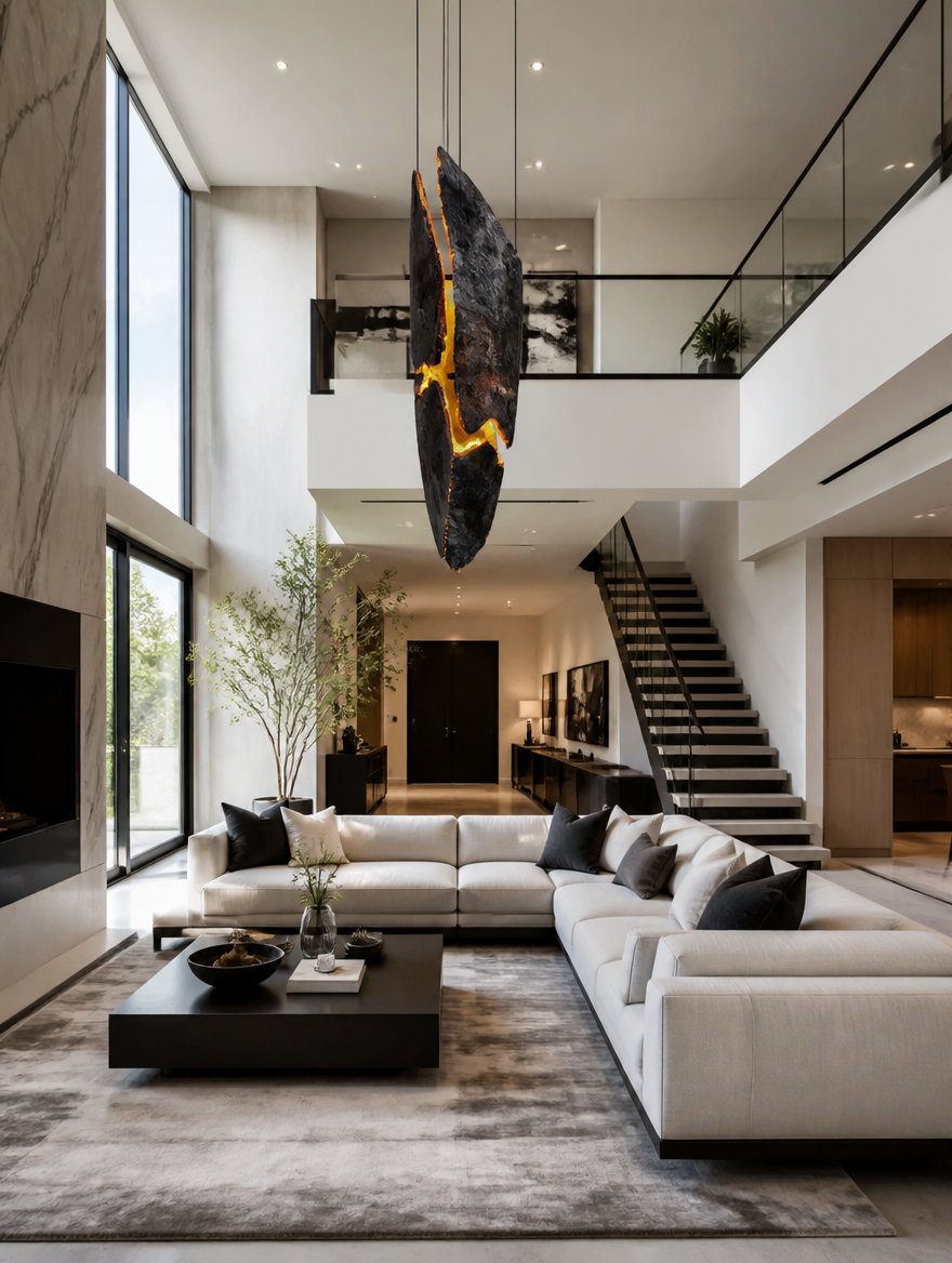 LavaGlow Designer Pendant in duplex living room