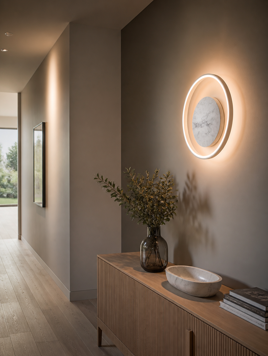 MarbleRing Nordic LED Wall Sconce illuminating hallway