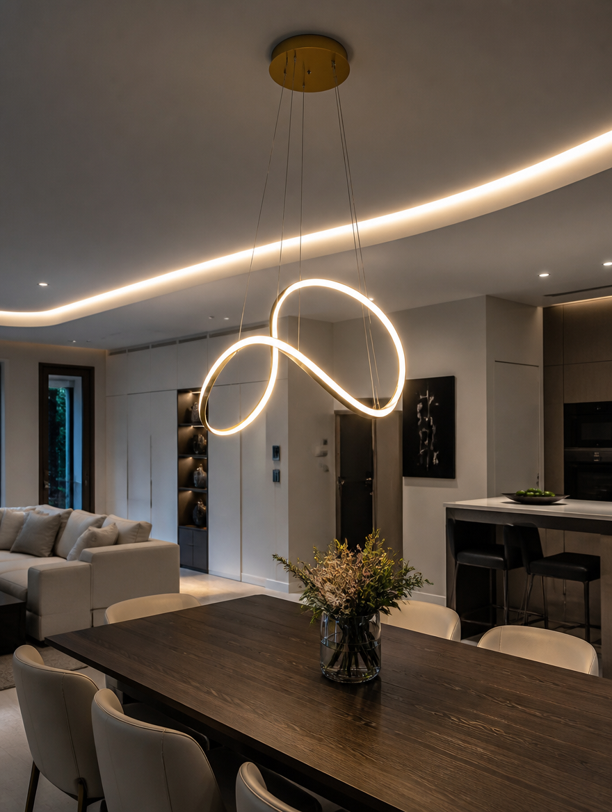 FlowForm Sculptural LED Pendant Light in modern kitchen