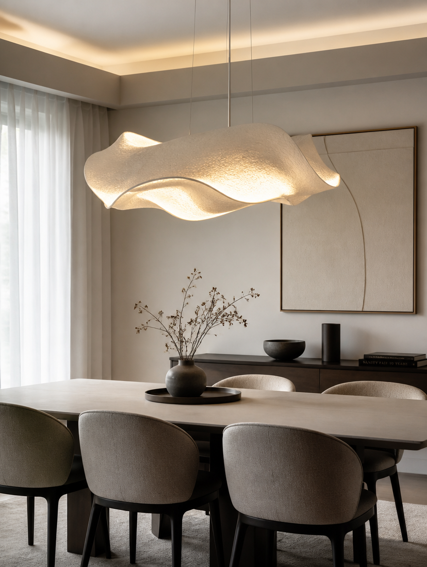 FlowForm Sculptural LED Pendant Light over dining table