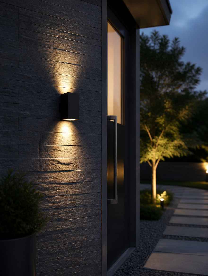 AquaLine IP65 Outdoor LED Wall Lamp on stone exterior