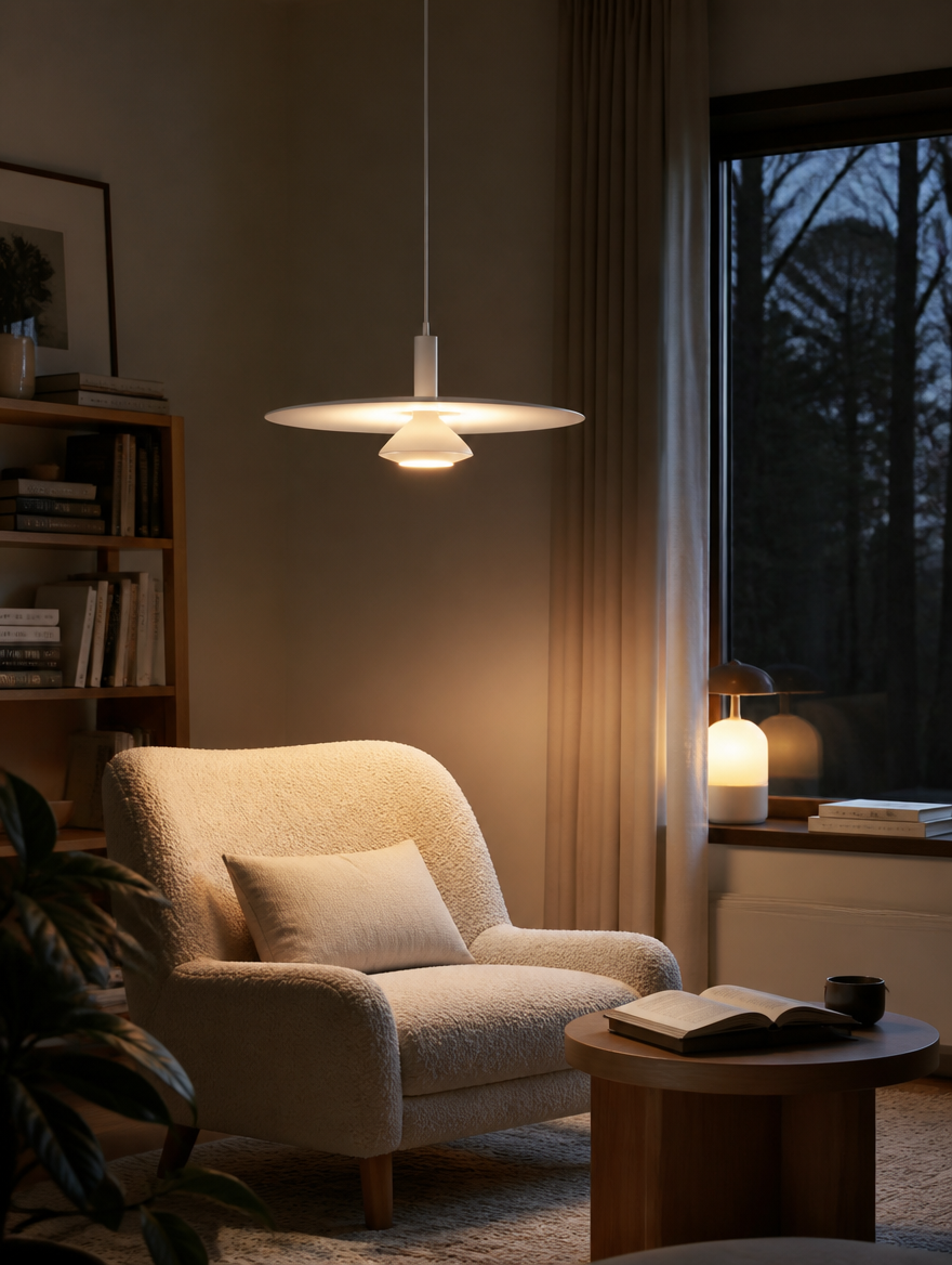 VortexGlow Pendant Light in reading corner