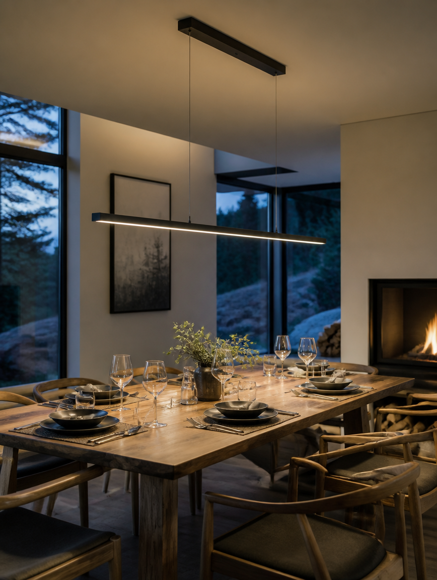 StreamLine LED Linear Chandelier over dining table