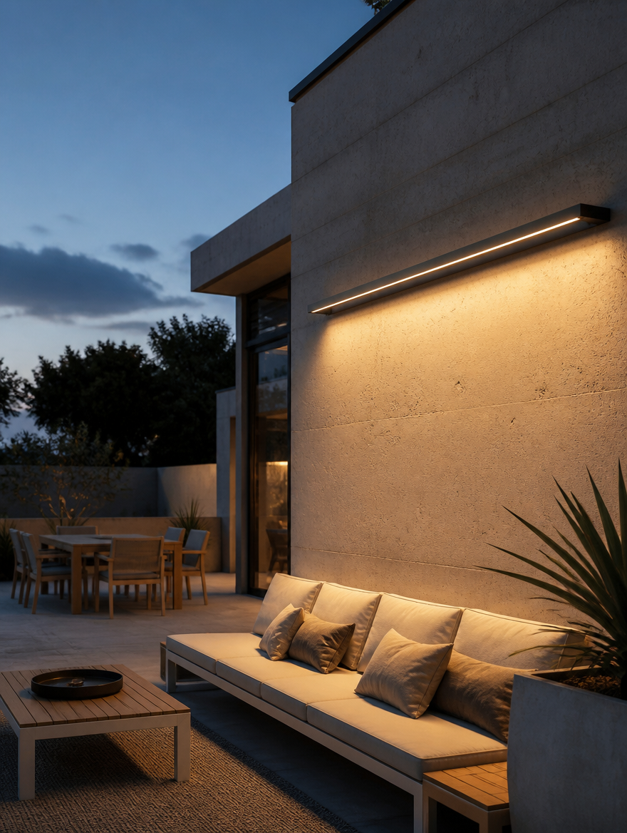 AquaLine Outdoor LED Wall Lamp illuminating patio