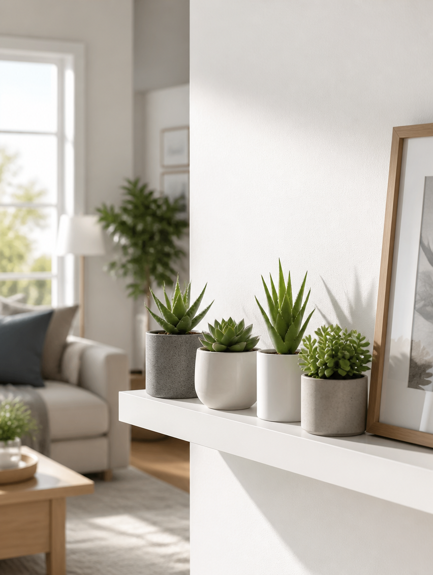 FloraOrb Artificial Succulent on shelf
