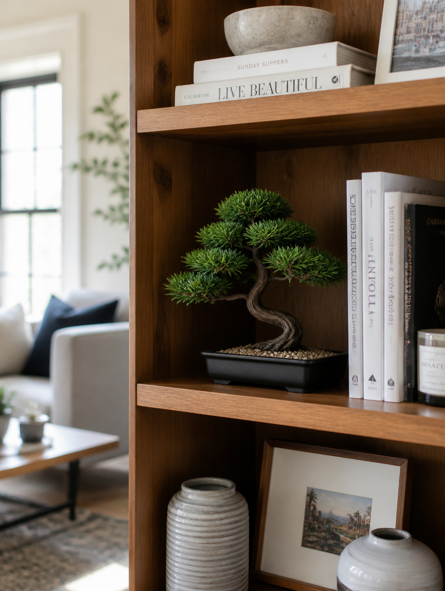 VerdantGlow Faux Bonsai Tree on modern console table