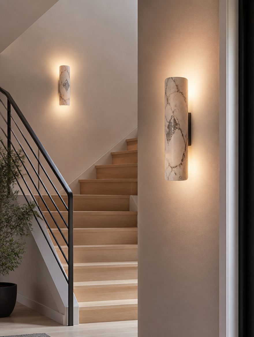 AlbaStone Marble Wall Sconce in luxury bathroom