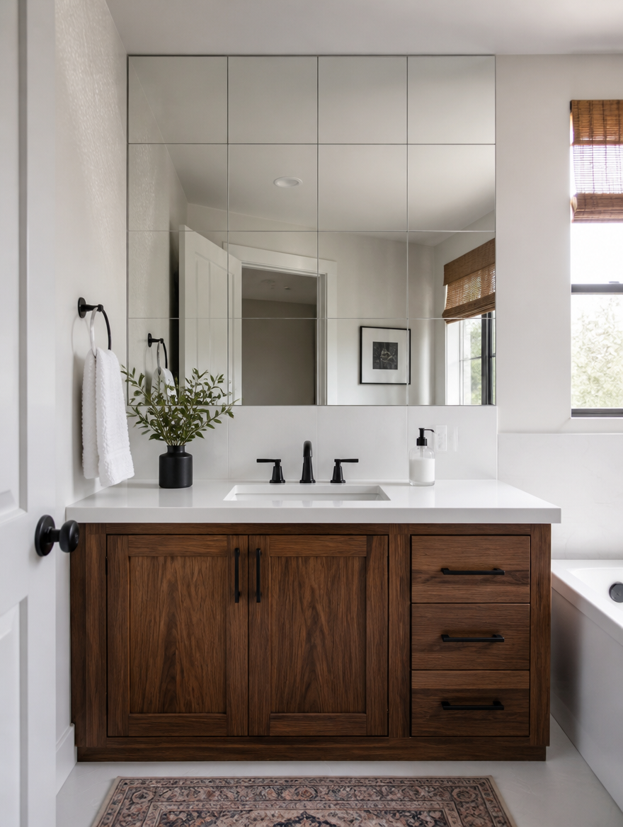 ReflectPro Acrylic Mirror Tiles on modern living room wall