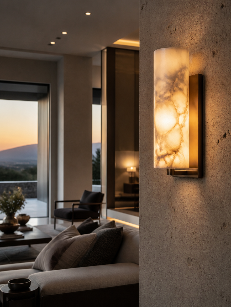 AlbaStone Marble Wall Sconce in elegant hallway