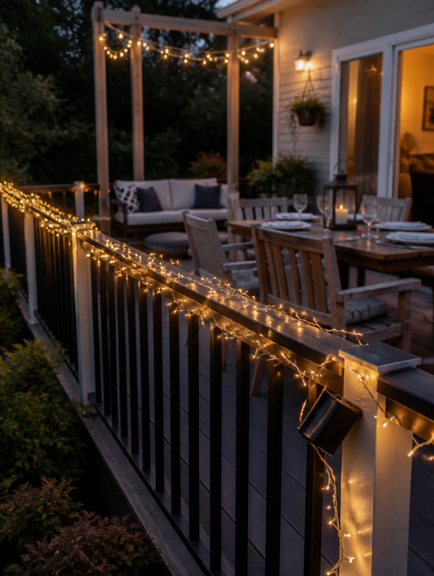 SolarGlow Crystal Fairy Lights on backyard patio