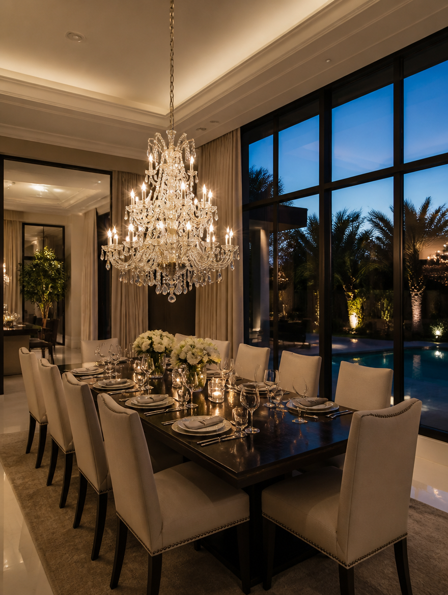 OpulenceGlow Crystal LED Chandelier in dining room