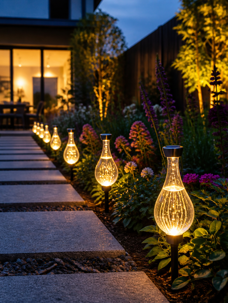 AquaOrb Solar Water Drop Lawn Lamp lining garden path