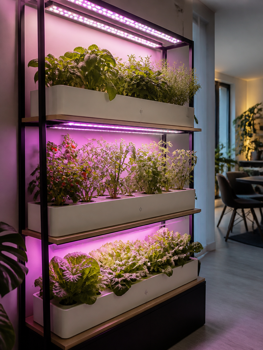 FloraBeam USB LED Grow Light on shelf with herbs