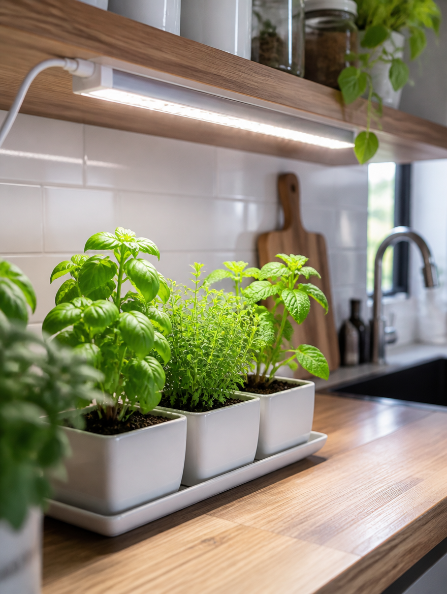 FloraBeam USB LED Grow Light with indoor plants