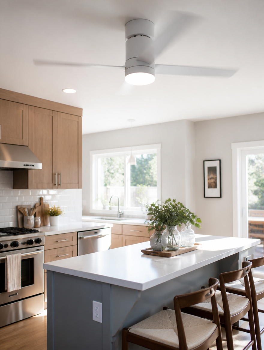 BreezeQuiet E27 Socket Ceiling Fan in modern living room