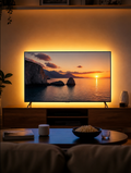 SwipeGlow USB LED Strip behind TV in living room