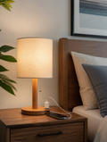 TimberLux Linen USB Table Lamp on nightstand