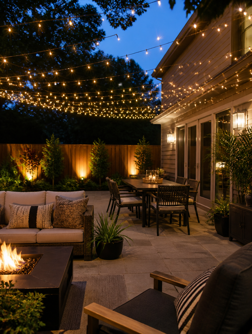SolarVeil Fairy Lights on outdoor patio