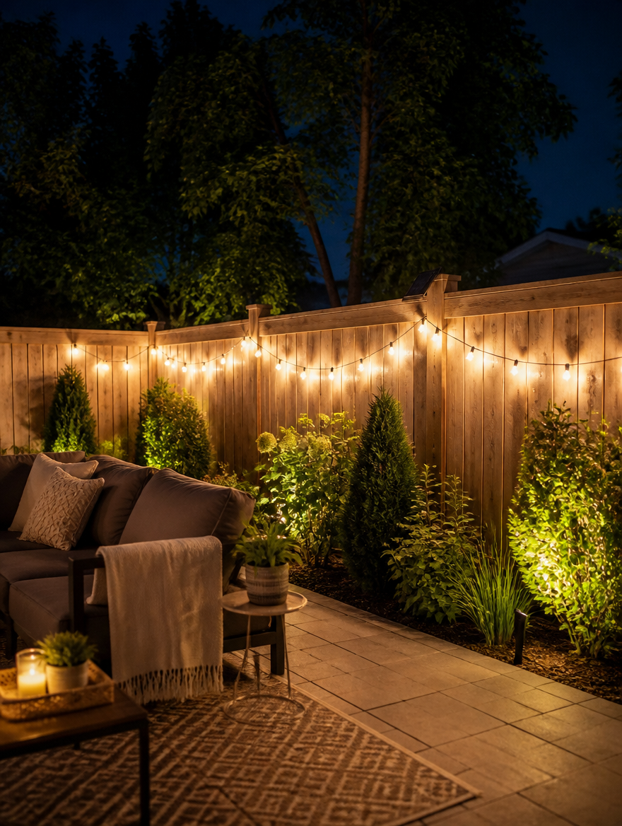 SolarVeil Fairy Lights on garden fence