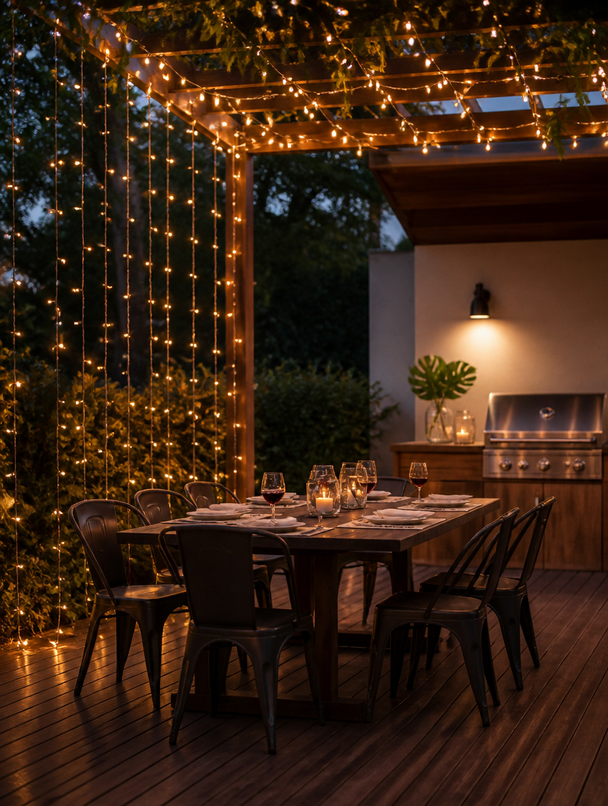 SolarVeil Fairy Lights outdoor dining area