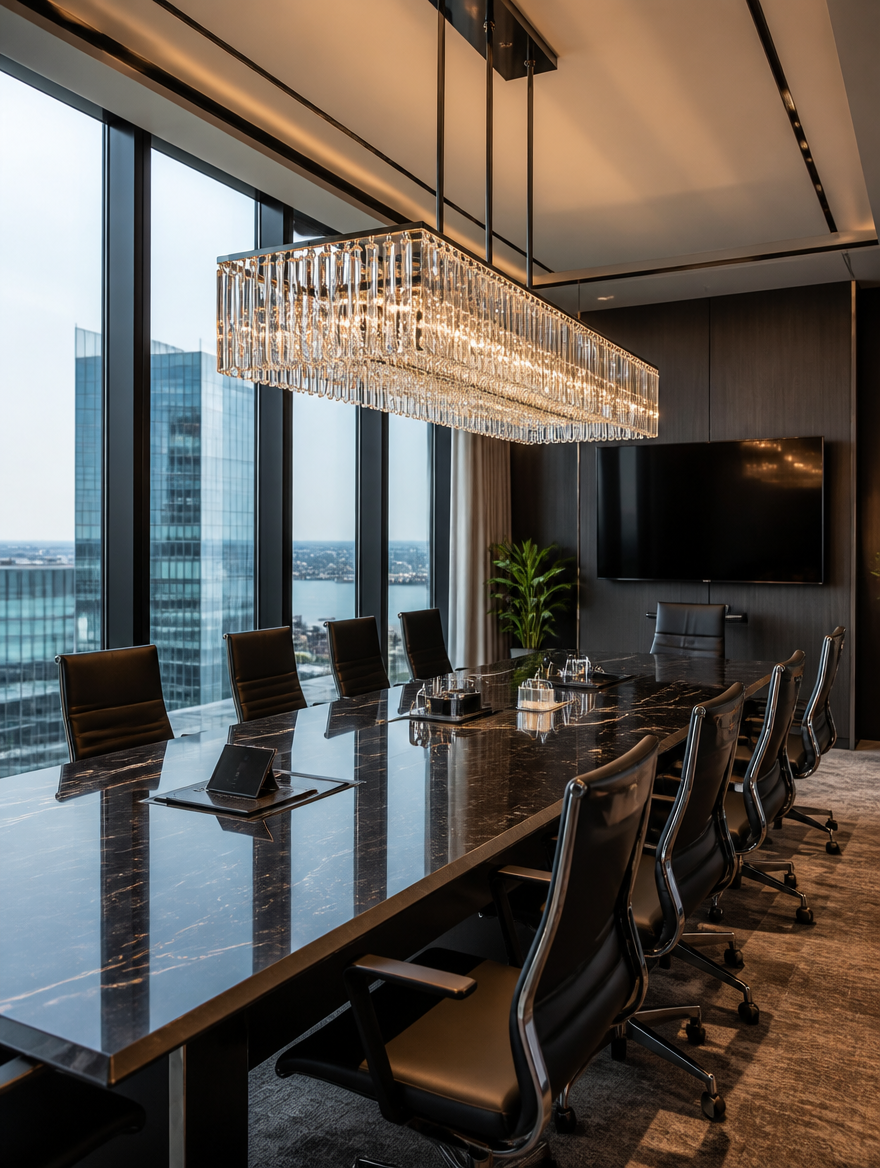 LuxPrism Crystal Glass Rectangular Chandelier in stylish office