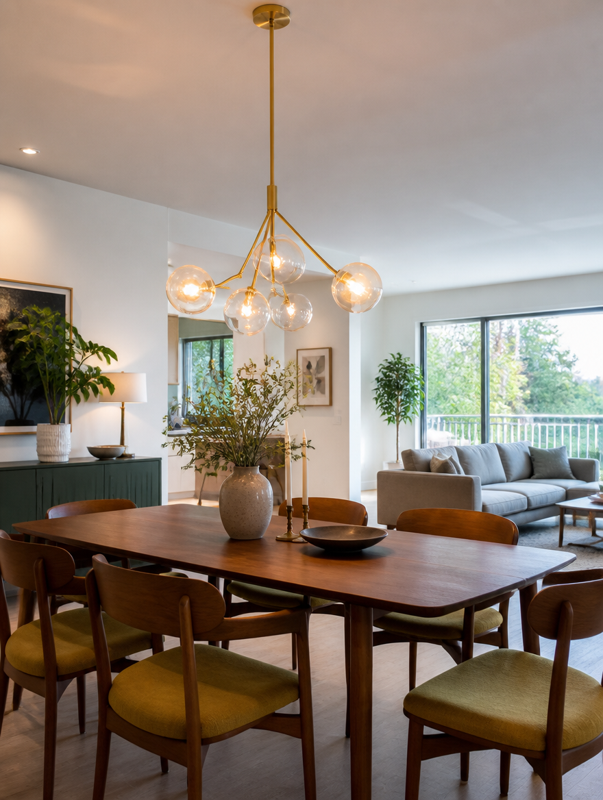OrbLux Nordic Glass Ball LED Pendant Chandelier in dining and living area