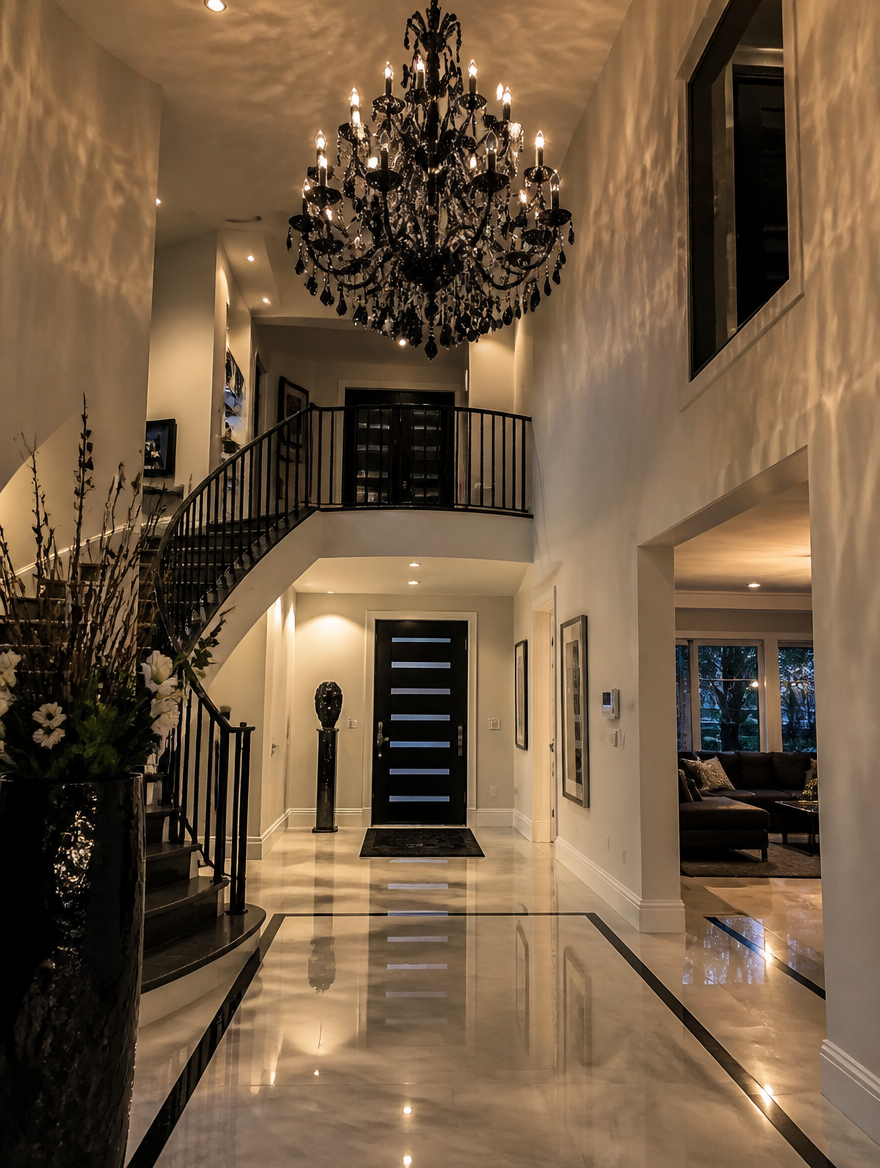 LuxPrism Crystal Glass Rectangular Chandelier in grand entryway