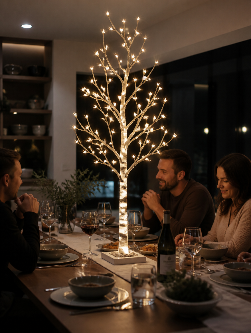 HollowBirch LED Artificial Tree Table Lamp as dining centerpiece