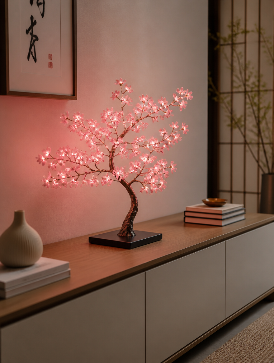 BloomVine Cherry Blossom Branch Lights in serene living room