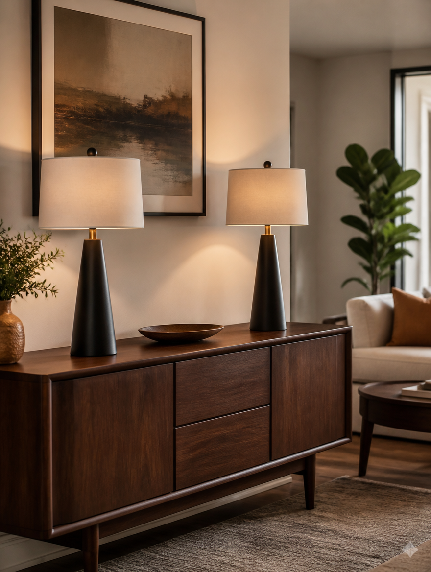 DuoLux Modern Bedside Table Lamp Set in living room