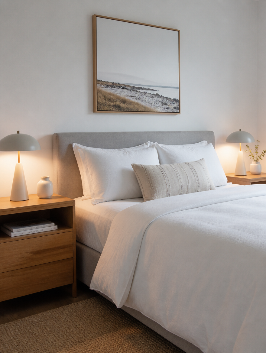 DuoLux Modern Bedside Table Lamp Set in guest room