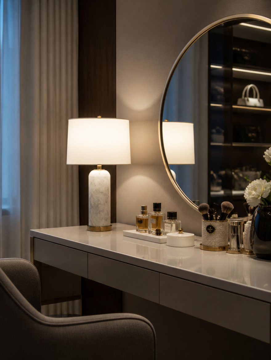 MarbleLux Natural Stone Table Lamp on vanity desk