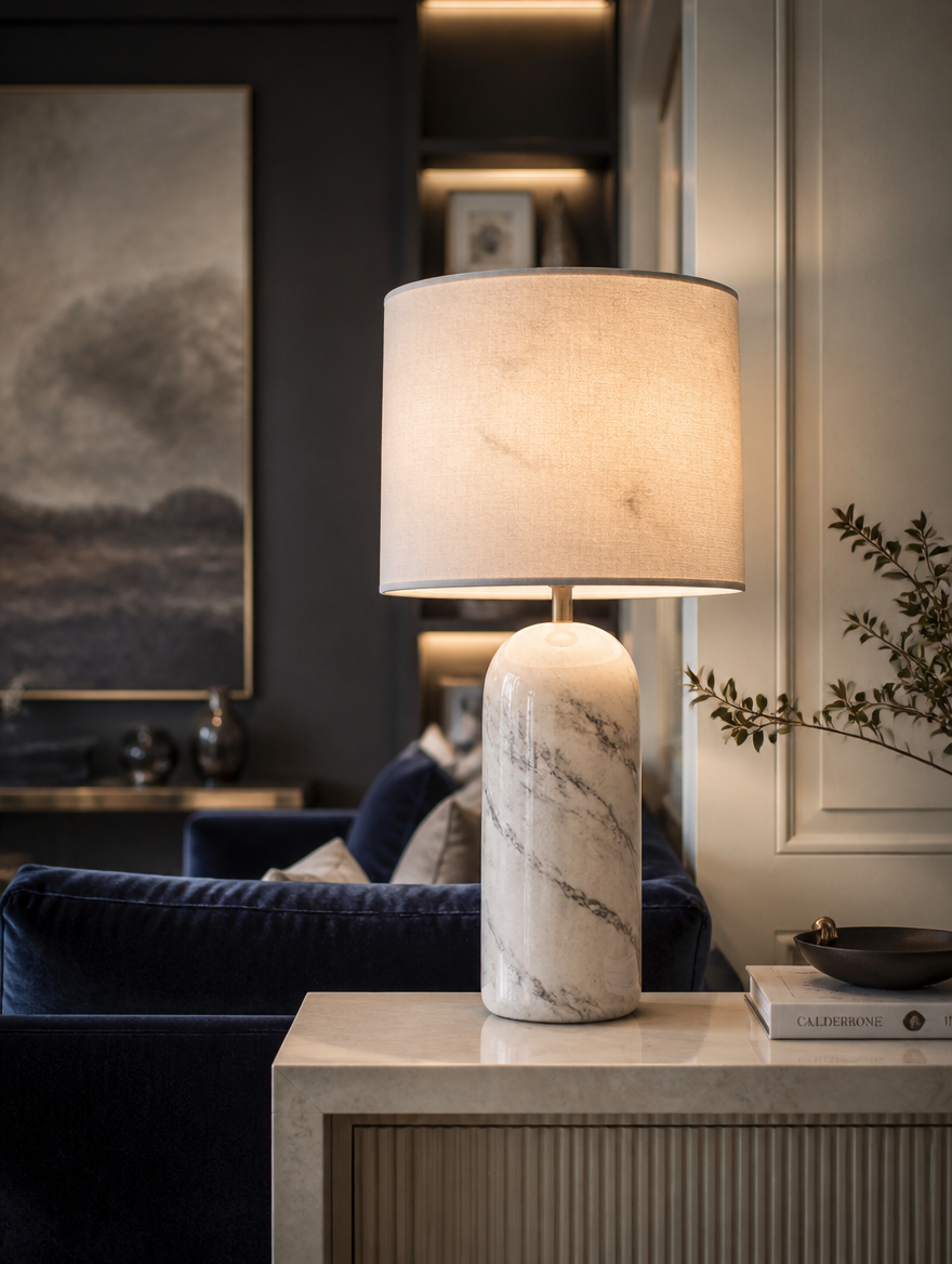 MarbleLux Natural Stone Table Lamp in luxury living room