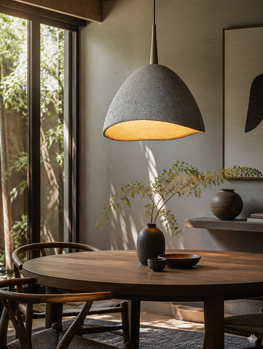 WabiGlow Japandi Pendant Hanging Lamp above dining nook