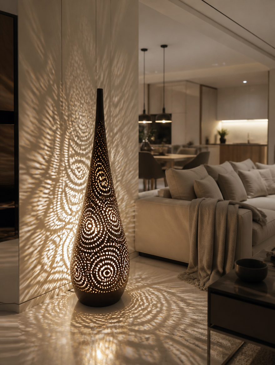 KartellLux Italian Designer Floor Lamp casting light patterns in modern living space