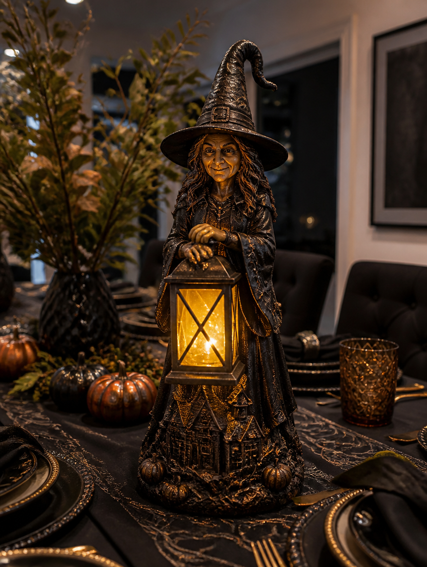 SpookLux Halloween Witch Lantern Night Light as dining table centerpiece