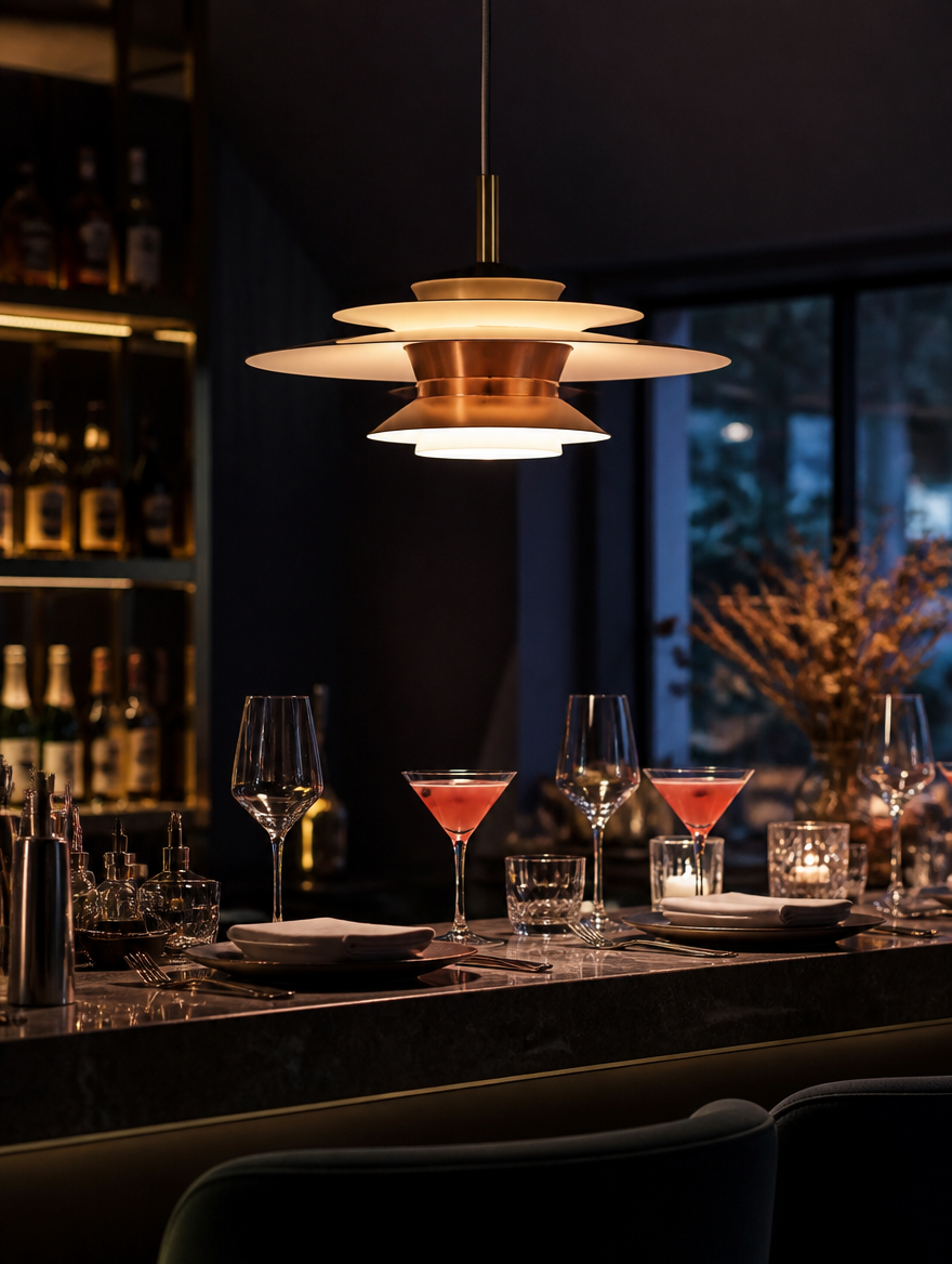 NordicLine Linear LED Restaurant Pendant over bar table