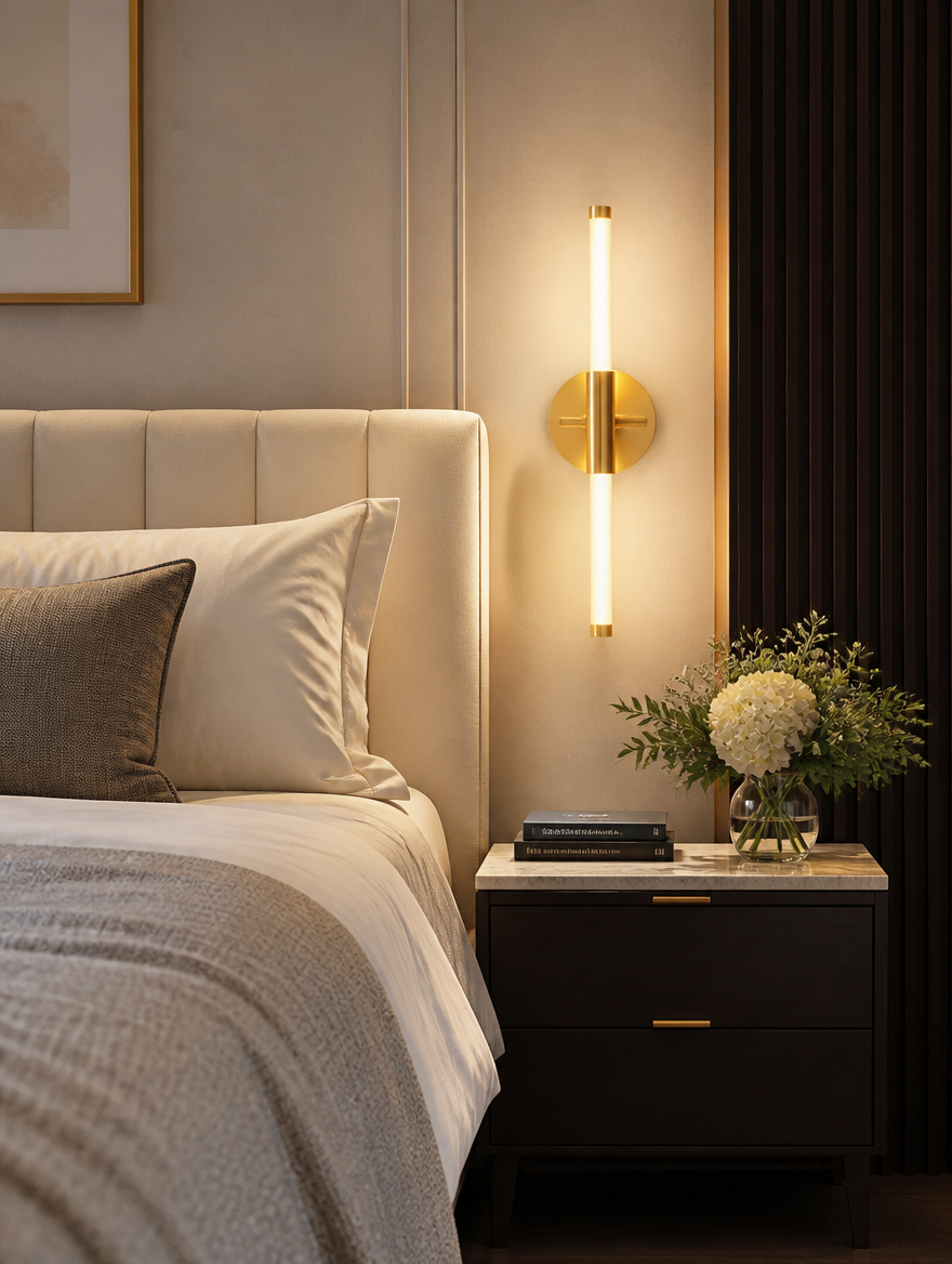 LuxeGild Gold LED Wall Sconce as bedside accent light