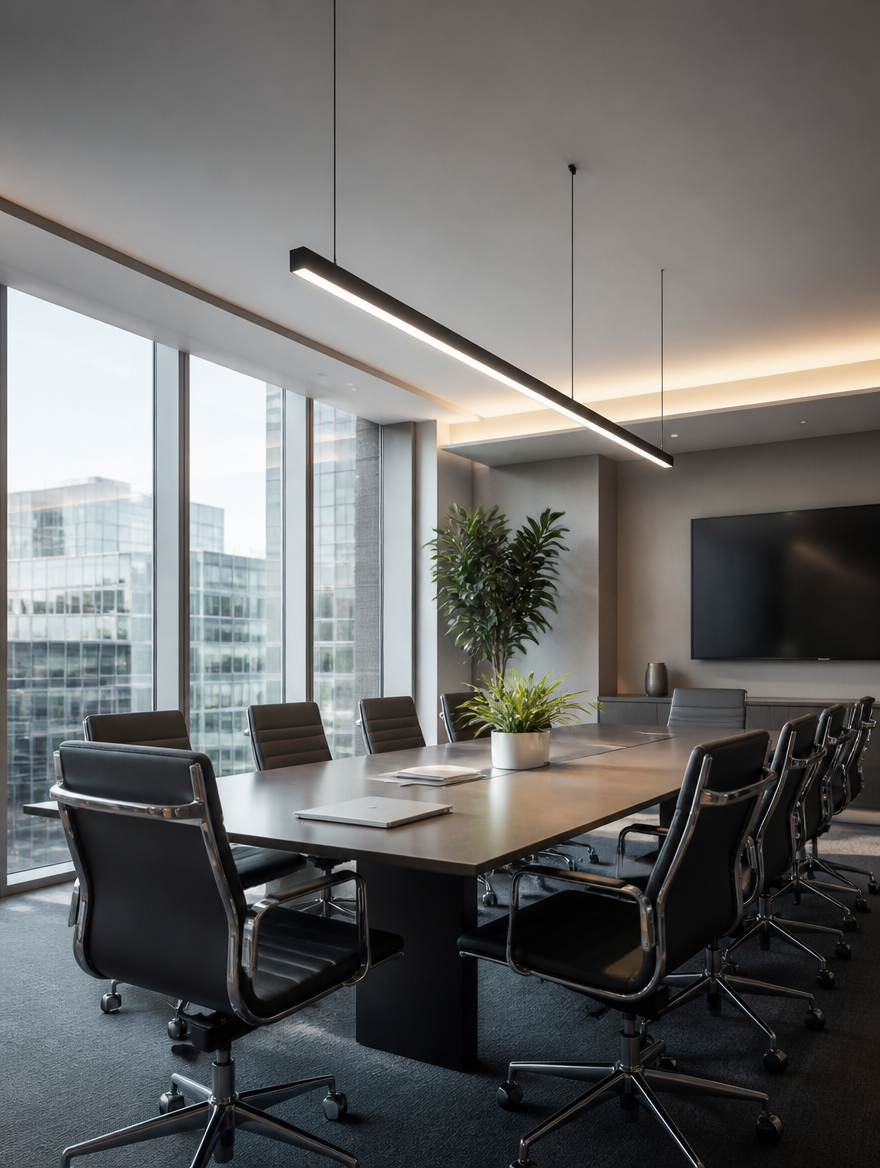 Ultra-thin linear pendant in modern office