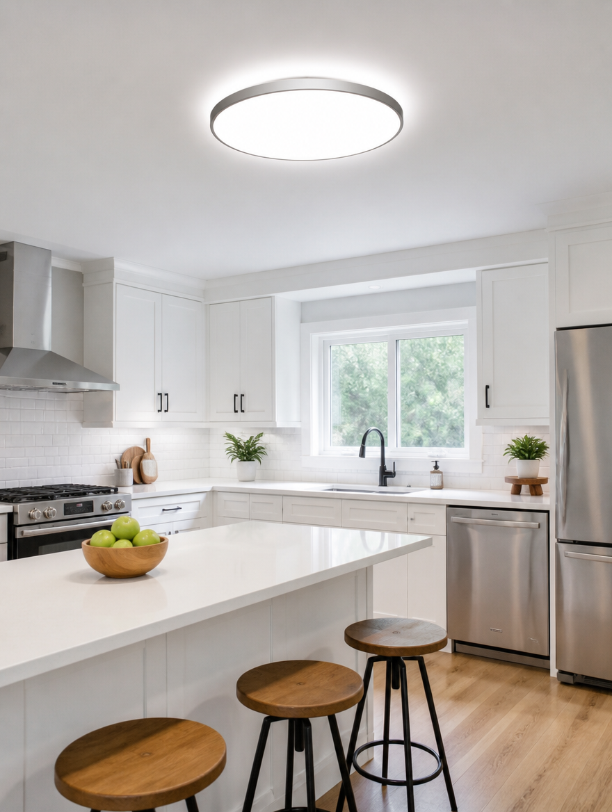 Sleek LED ceiling fixture in modern kitchen