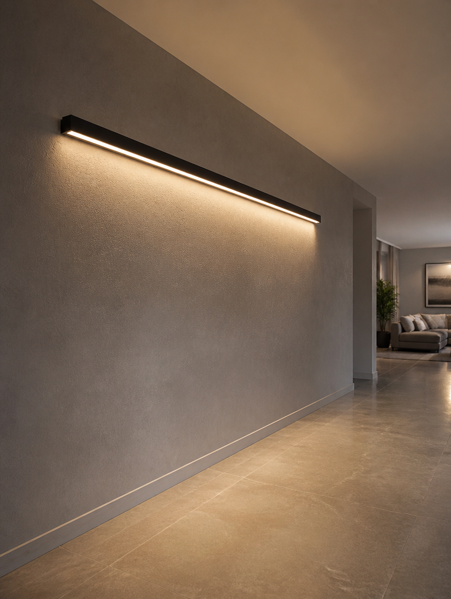 Long LED wall lamp in modern hallway