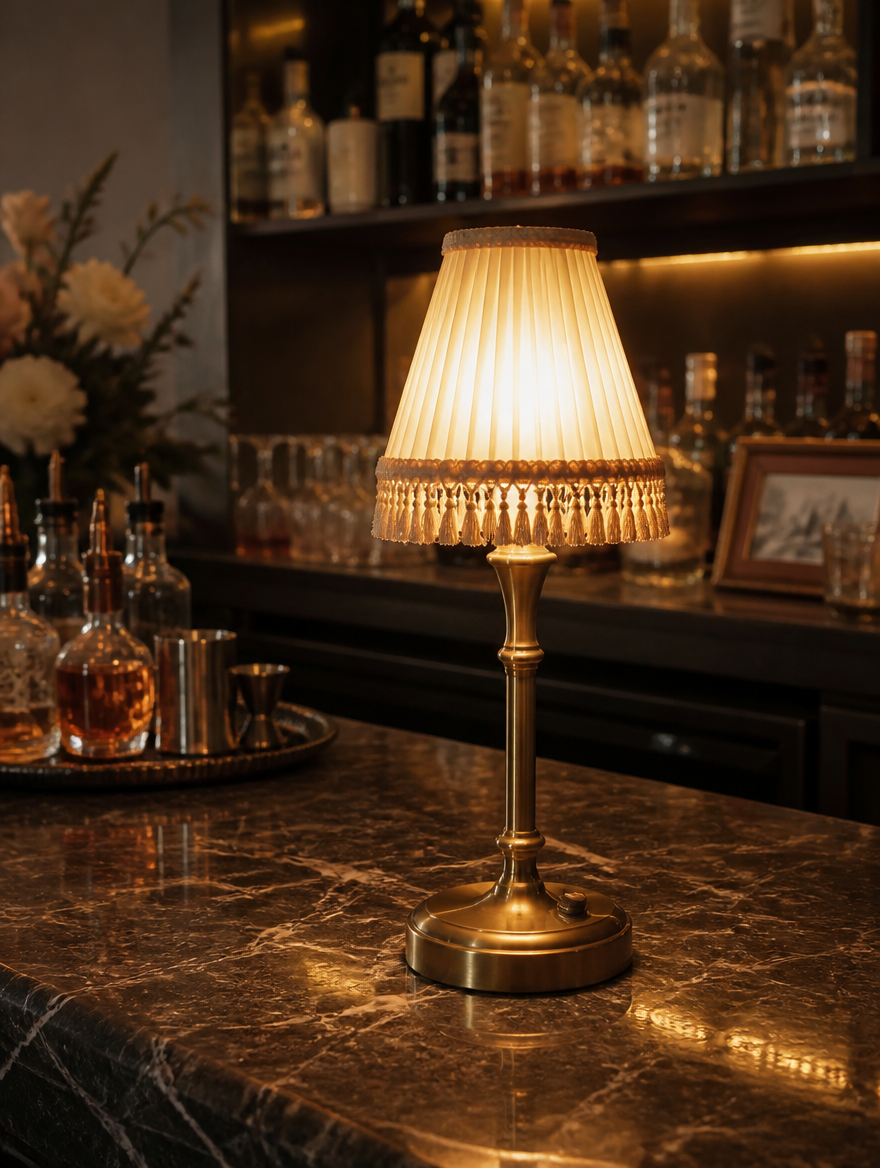 Vintage rechargeable table lamp on home bar counter