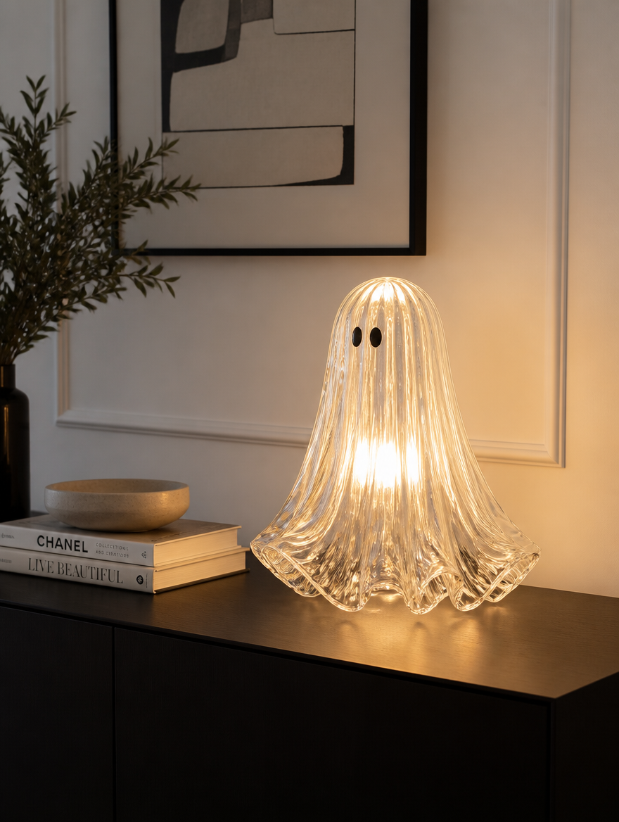 Baroque ghost table lamp on modern sideboard