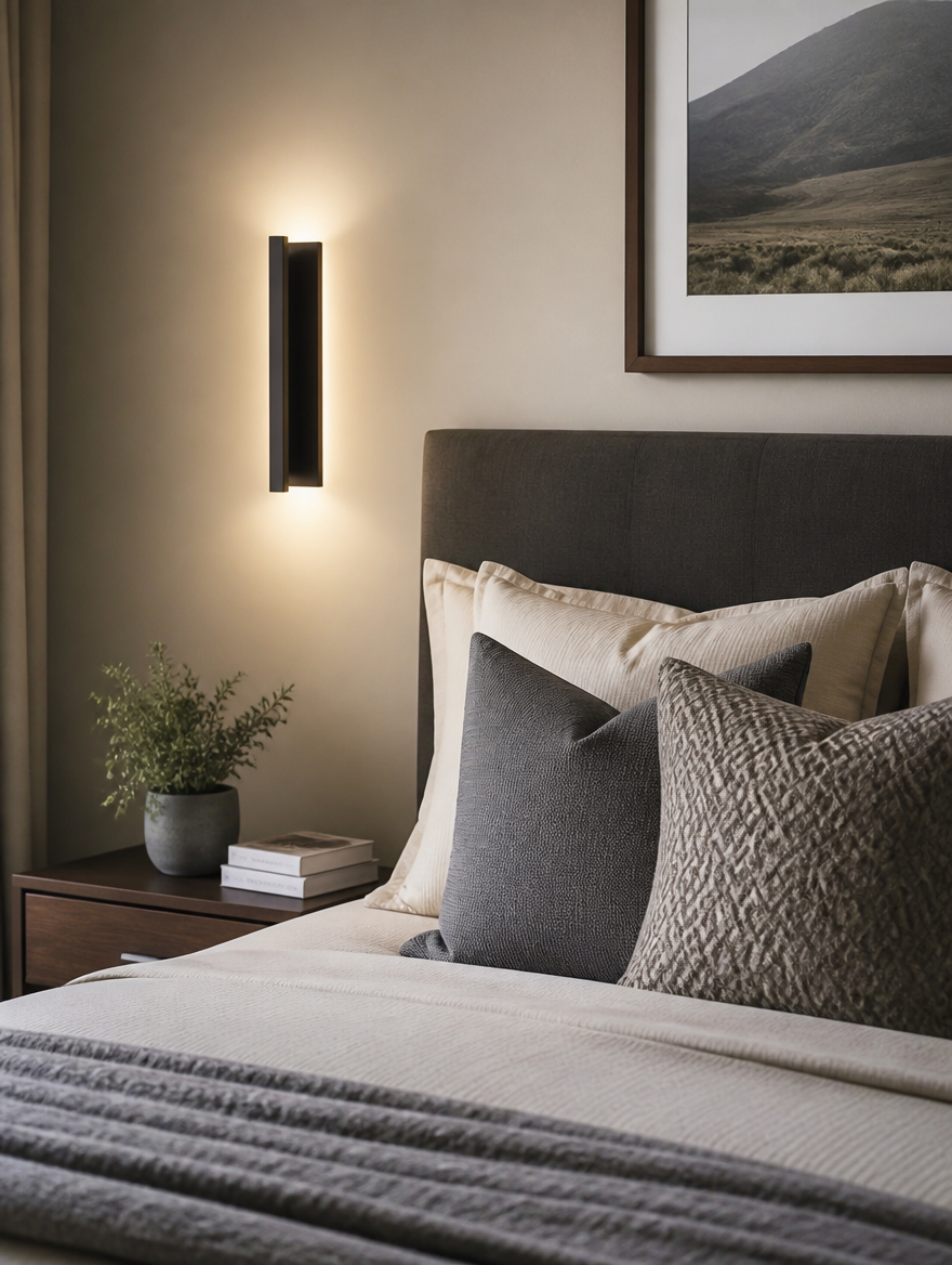 LED wall sconce in guest room