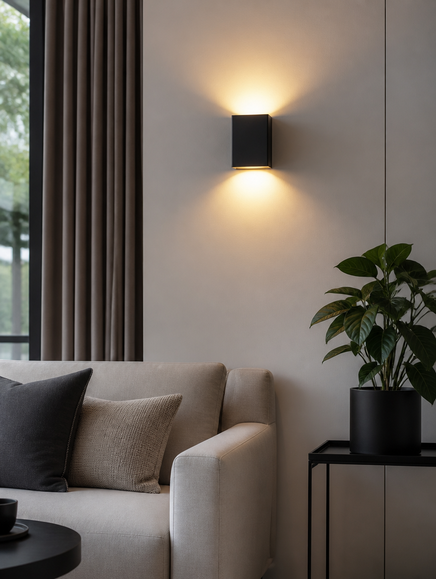 Modern 3-color LED wall sconce in living room