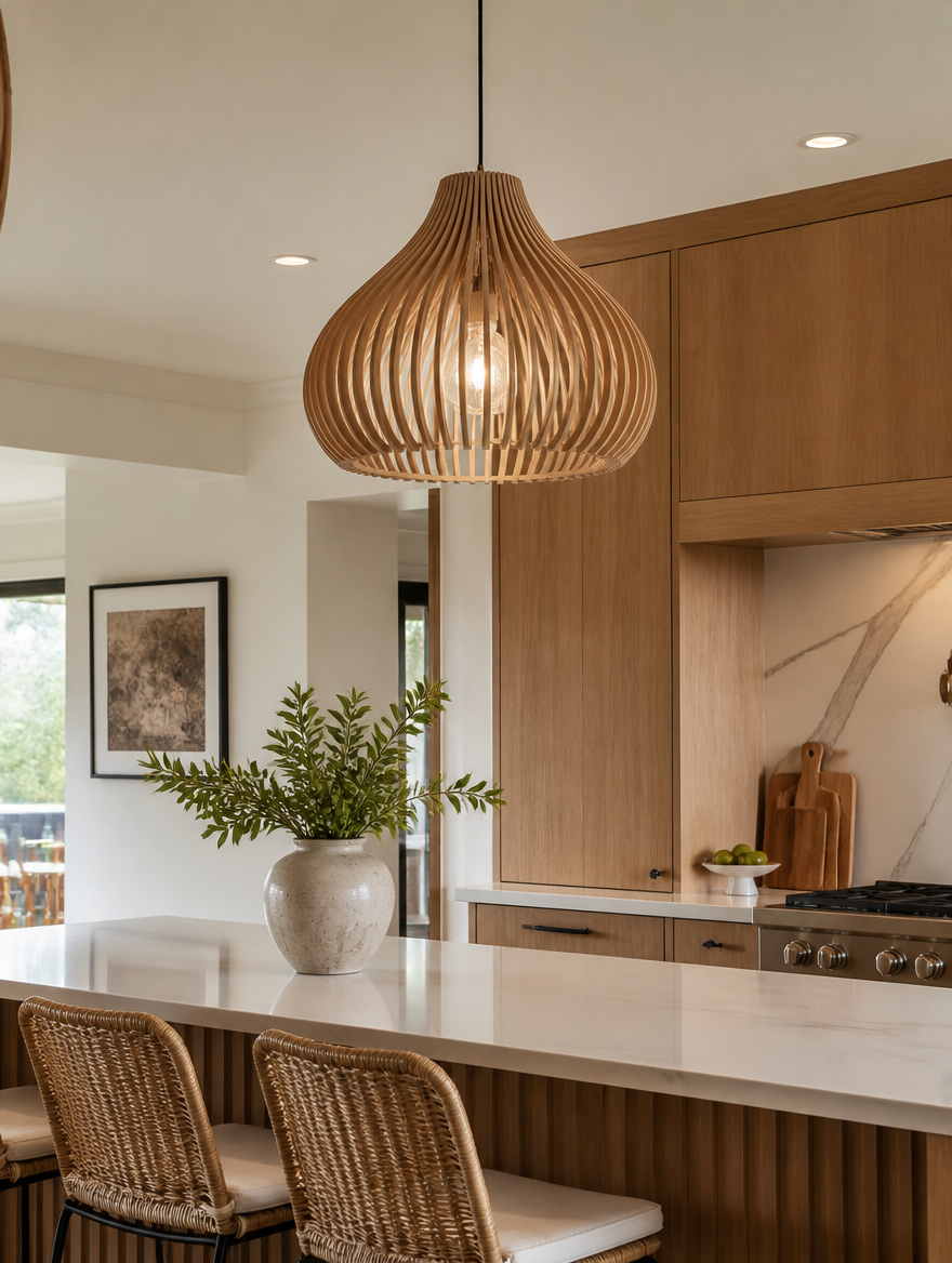 Pendant lamp above kitchen island